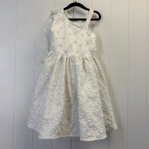 Princess One Shoulder 3D Floral Brocade Tulle Flower Girl Dress Girls Size 5/6